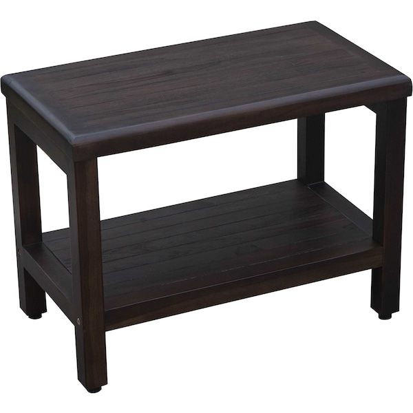 Homeroots Rectangular Teak Shower Bench With Shelf In Brown Finish 376667 - main