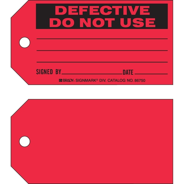 Brady Do Not Operate Tags DEFECTIVE DO NOT USE Paper 3 x 5.75 Black on Red 100/PK, 100PK 86750 - main