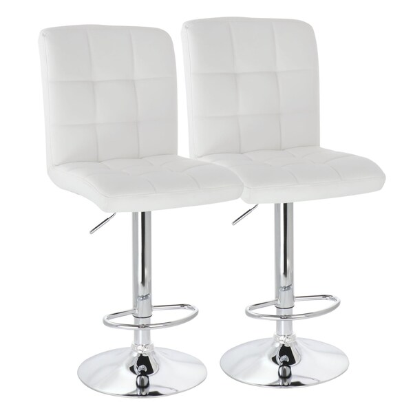 Elama 2 Piece Square Tufted Faux Leather Adjustable Bar Stool in White with Chrome Base ELM-708-WHT - main