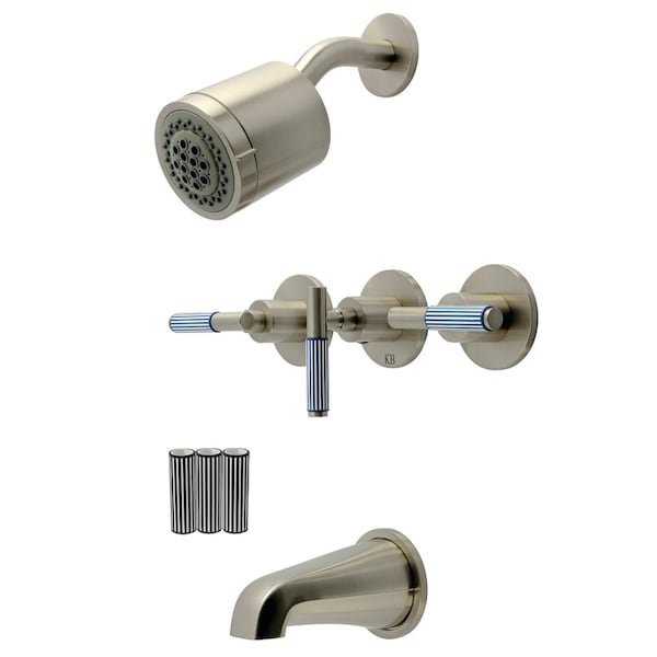 Kingston Brass Triple-Handle Tub and Shower Faucet, Brushed Nickel KBX8138KPS - main