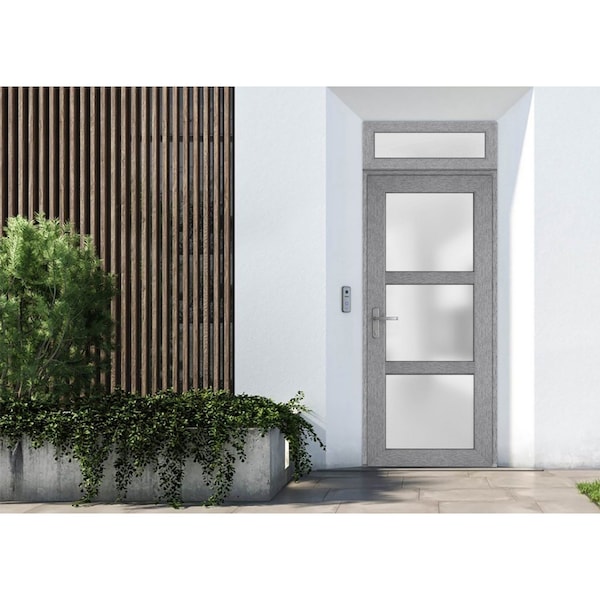 Vdomdoors Front Exterior Prehung FiberGlass Door Frosted Glass / Manux 8552 Grey Ash / Sidelight Exterior Win MANUX8552EXD-SS-W36+12 x H80-Left-hand Inswing - main