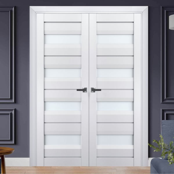 Sartodoors Interior Solid French Double Doors White Solid Core Modern Interior VEREGIO7455DD-WS-36 - main