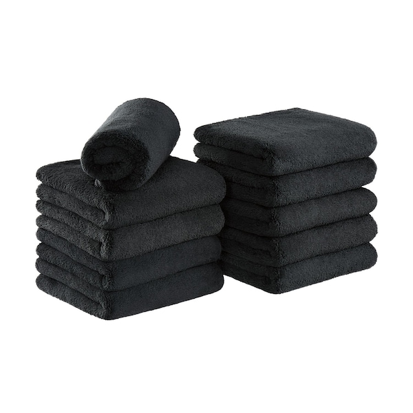 Arkwright Home Coral Fleece Salon Towel 16x27 Black - Pack of 10, 10PK PNP915117BK - main