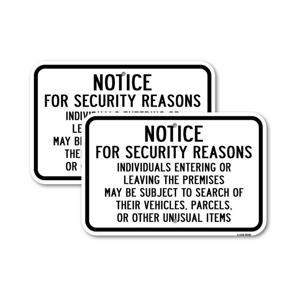 Signmission For Security Persons Entering Leaving Premises May, 18'' X 24'' 2 Signs, Heavy Gauge Aluminum, 2PK A-1824-2PACK-25190 - main