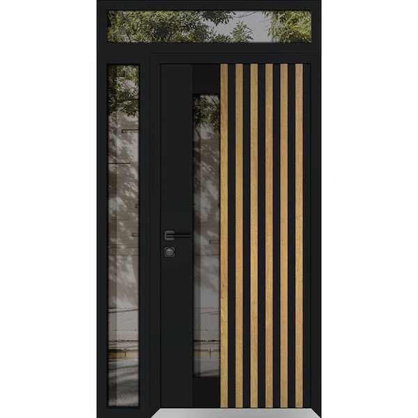 Vdomdoors Aluminum Door Cynex 6113 Natural Oak Entry Steel Metal Modern Painted W36+14xH80+12 Left Inswing CYNEX6113EXD-OAK-W36+14xH80+12-LH-I - main