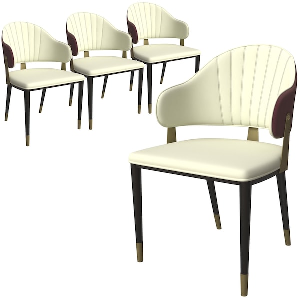 Leisuremod Aria Modern Dining Chair in Leather and Iron Legs with Curved Back in Red, 4PK AC45R4 - main