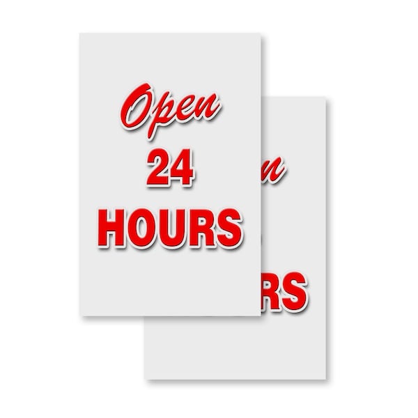Signmission Open4 Hours, Vinyl Decals Only 24 Inch x 36 Inch, Vinyl Decal, 2PK DSB-2436-2PACK-Open 24 Hours - main