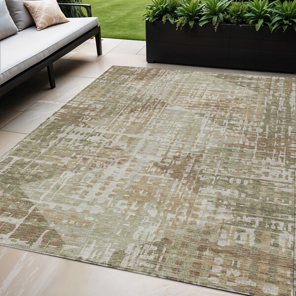 Homeroots 5' X 8' Fern Green And Beige Geometric Washable Indoor Outdoor Area Rug 632000 - main