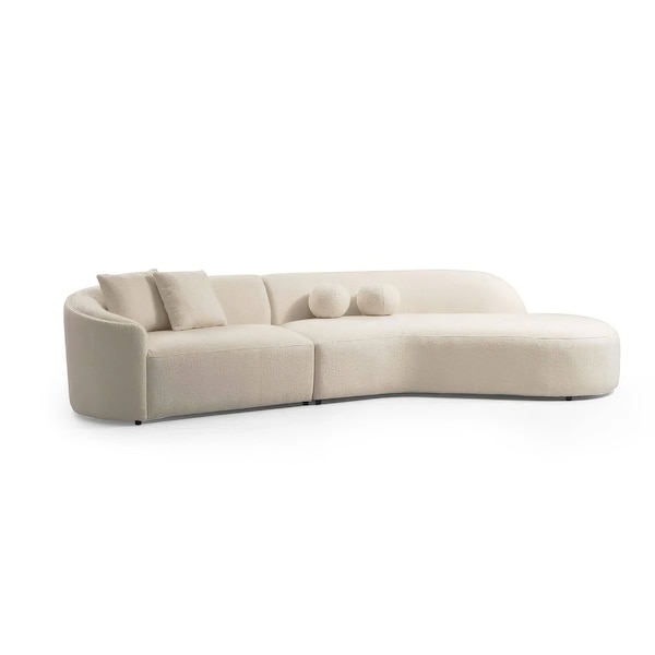 Homeroots Ivory Boucle Modular Curved Two Piece Sofa and Chaise Sectional With Toss Pillows 643970 - main