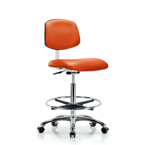 Blue Ridge Ergonomics Clean Room Chair Hi Ben Chair, Vin, Chrm, CF, Cast, Org, CL10, 26" to 35-1/2" Height, Vinyl, Orange Kist BR-CLR-VHBCH-CR-CF-CC-8613 - main