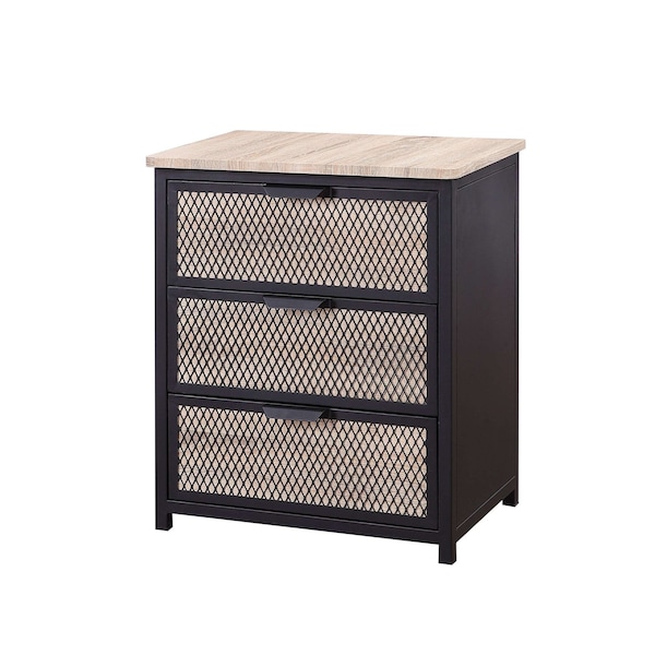 Homeroots 16" X 24" X 28" Natural Sandy Gray Metal Wood Veneer Paper Nightstand 347046 - main