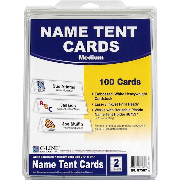 C-Line Products CLI87587 Scored Tent Cardstock White 50 Box 87587 - main
