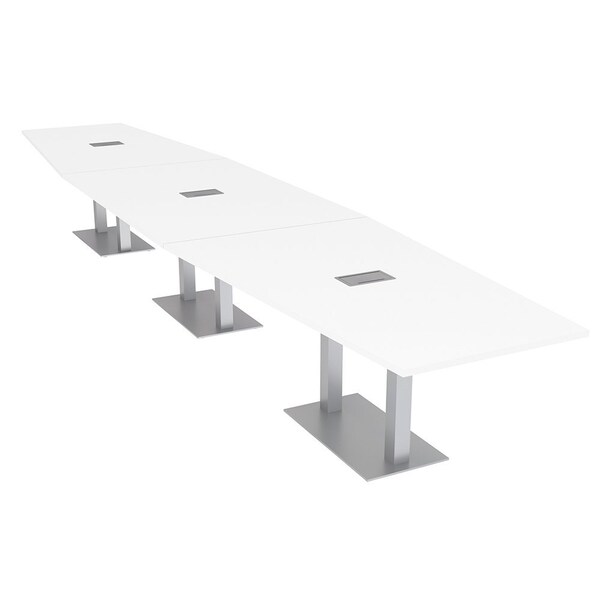 Skutchi Designs Hexagon Conference Table With Power Unit, 48 in W, 216 in L, White HAR-HEX.IR-48X216-DOU-W960-ESIL - main