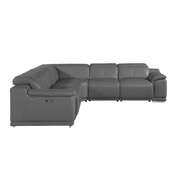 Homeroots Gray Italian Leather Power Reclining U Shaped Five Piece Corner Sectional With Console 532758 - main