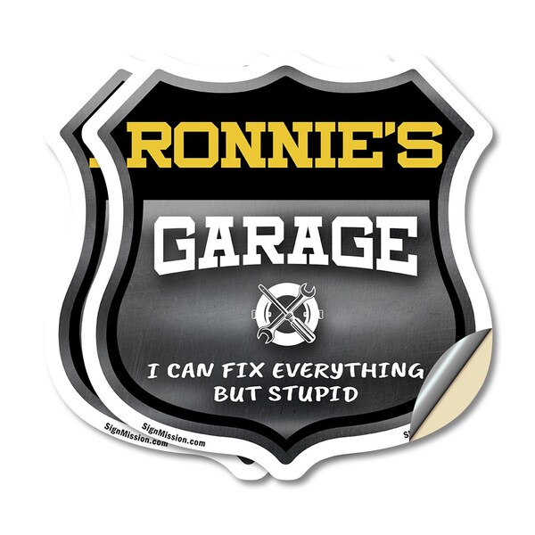 Signmission Ronnie's Garage I Can Fix Everything But Stupid, 4 inch X 4 inch, Vinyl Decal, 2PK SHI-D-2PACK-4-490-RONNIE - main