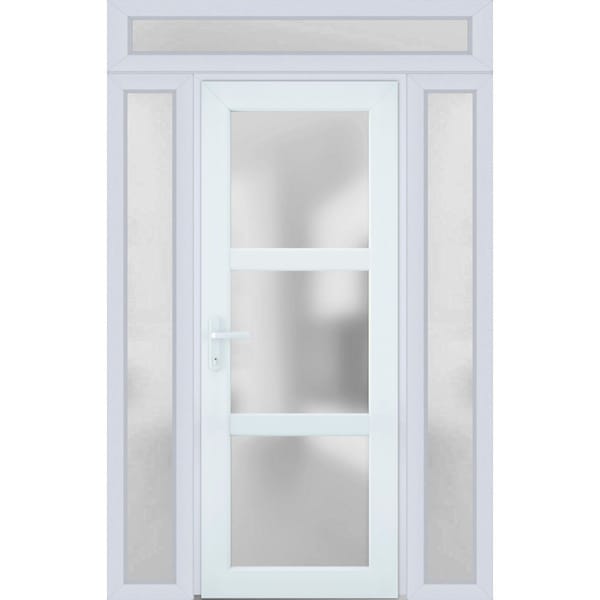 Vdomdoors Front Exterior Prehung FiberGlass Door Frosted Glass / Manux 8552 White Silk / 2 Sidelight Exterior MANUX8552EXD-WS-W16+36+16 x H80-LH - main