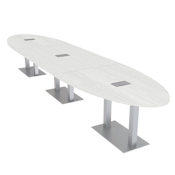 Skutchi Designs Oval Conference Table With Power, 48 in W, 216 in L, White HAR-OVL-48X216-DOU-WA7976-ESIL - main