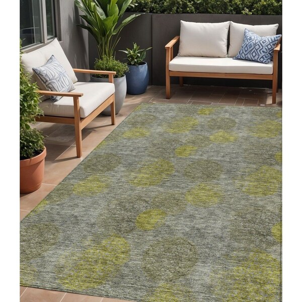 Homeroots 5' X 8' Gray Lime Green And Silver Polka Dot Washable Indoor Outdoor Area Rug 614678 - main