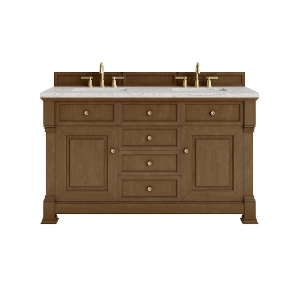 James Martin Vanities Brookfield 60'' D Vanity, Honey Oak w/ Jasmine Pearl Silestone Top w/FreePower Wireless Charger 547-V60D-HNO-FEJP - main