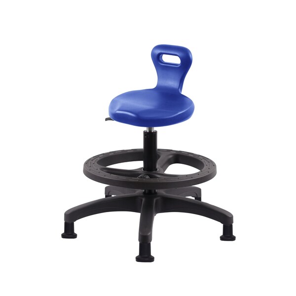 Blue Ridge Ergonomics Poly Serpent Stool - Medium Bench Height with Black Foot Ring & Stationary Glides in Blue Poly PSPMBSL-RG-BF-RG-BLU - main