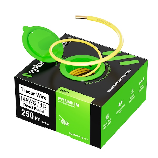 Syston Cable Technology 14 AWG Tracer Wire Solid Copper Conductor Direct Burial Underground, Yellow for Gas Pipes and Lines 8258-250YL - main