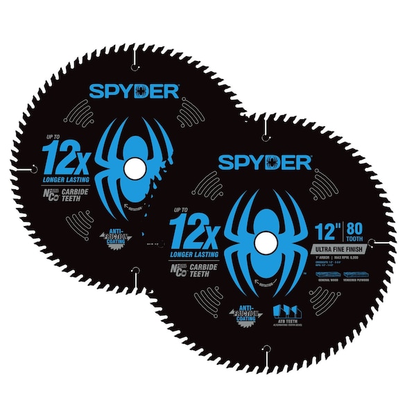 Spyder 2-Piece 12-Inch 40-Tooth and 80-Tooth General Purpose and Ultra Fine Finish Saw Blade Set for Wood 13113 - main
