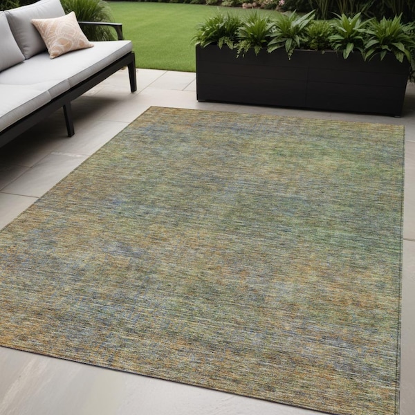 Homeroots 5' X 8' Green Gold And Charcoal Abstract Washable Indoor Outdoor Area Rug 588919 - main