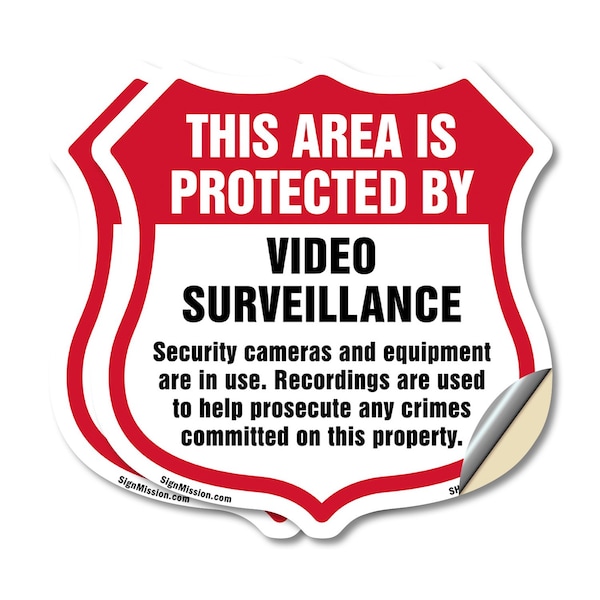 Signmission Video Surveillance Shield Sign This Area, 12 inch X 12 inch, Vinyl Decal, 2PK SHI-D-2PACK-12-473 - main