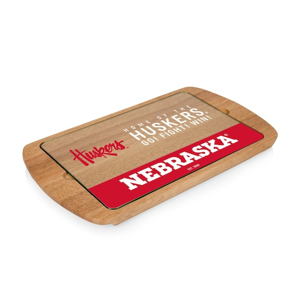 Picnic Time Family Of Brands NCAA Nebraska Cornhuskers Billboard Glass Top Cheese Board - Charcuterie Boards, Parawood 911-01-505-404-0 - main