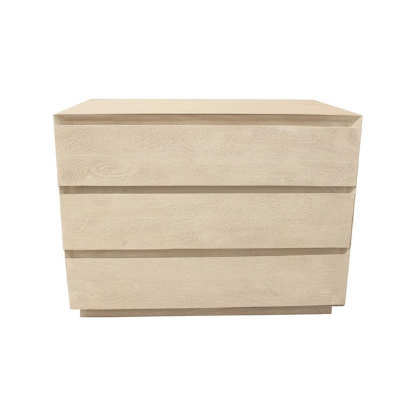 Homeroots 24" Natural Solid Wood Ribbed Texture Three Drawer Nightstand 569601 - main