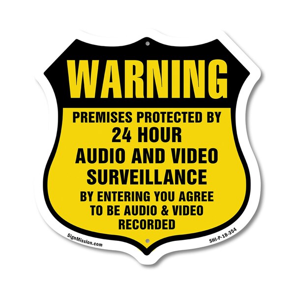 Signmission 24 Hour Surveillance Shield Sign Warning, 18 Inch X 18 Inch, Plastic Sign SHI-P-18-354 - main
