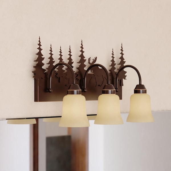 Vaxcel Yellowstone 3 Light Bronze Rustic Moose Bathroom Vanity Fixture VL55603BBZ - main