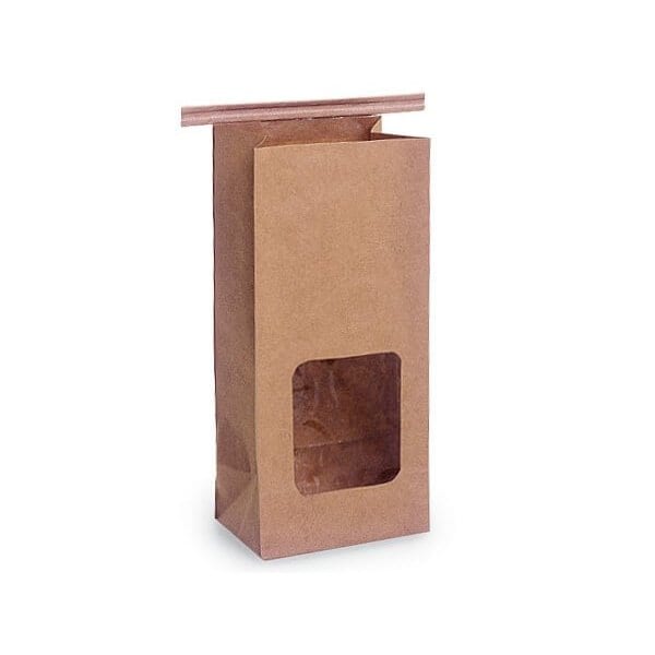 Nashville Wraps 500 PLA Lined 1/2 lb Window Kraft Coffee Bags 3-3/8x2-1/2x7-3/4, 500PK TN2PLA - main