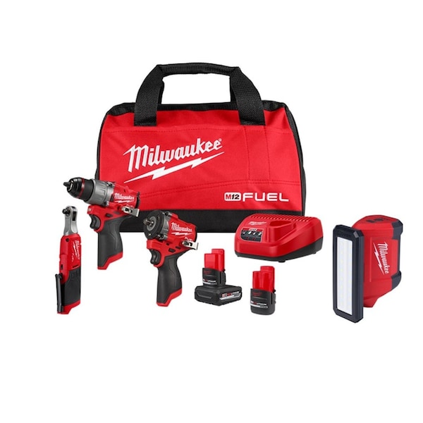 Milwaukee Tool M12 FUEL Combo Kit + M12 Flood Light 3424-23, 2367-20 - main