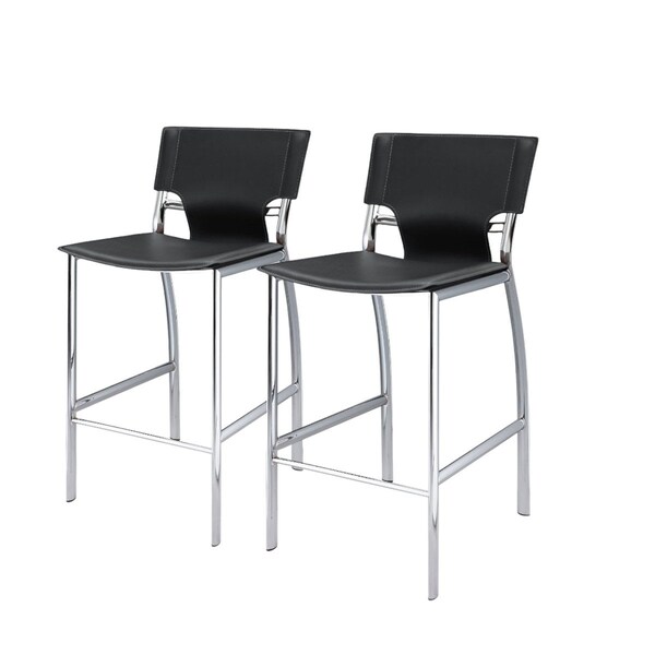 Homeroots Set of Two 29" Black and Silver Metal and Faux Leather Low Back Bar Height Bar Chairs, 2PK 555055 - main