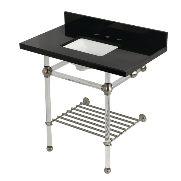 Kingston Brass 36-Inch Black Granite Console Sink with Acrylic Legs and Shelf, 8-Inch, 3-Hole KVPK36KASQB8 - main