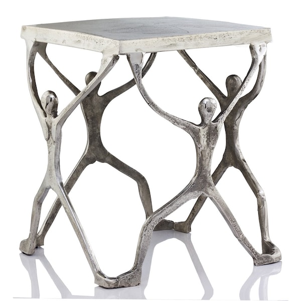 Homeroots 18" Silver And Antiqued White Aluminum Square End Table 354659 - main