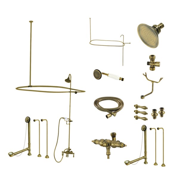 Kingston Brass Three-Handle 2-Hole Tub Wall Mount Clawfoot Tub Faucet Package w/ Shower Enclosure and Hand Shower CCK3143AL - main
