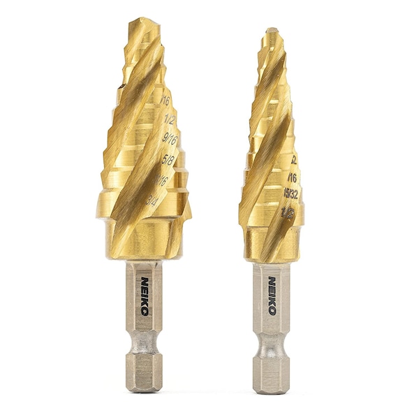 Neiko Step Drill Bits with 4-Flute Spiral-Grooved Design &1/4'' Hex Shanks, Step Up Drill Bit 10172A - main