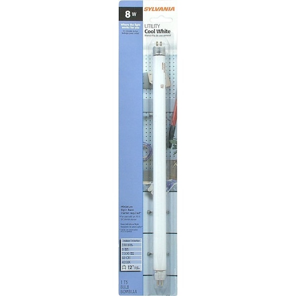 Sylvania Fluorescent Bulb, 8 W, T5 Lamp, G5 Miniature Lamp Base, 390 Lumens, 4000 K Color Temp, Cool White 20834 - main