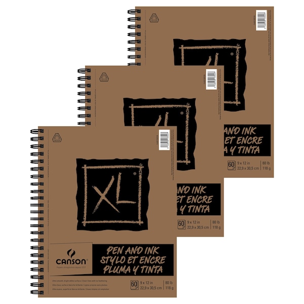 Canson XL Series Pen & Ink Pad, Side Wire Binding, 60 Sheet, 9X12 inch, 3PK C400100928 - main