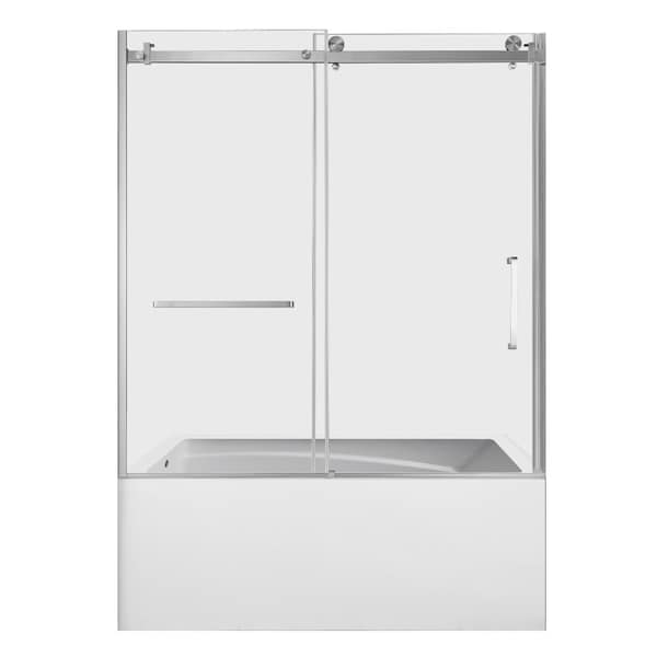 Kingston Brass 60" Acrylic Anti-Skid Alcove Left-Hand Drain Tub with Right Sliding Tub Door, White/Brushed Nickel KVTAM6032L22D8 - main