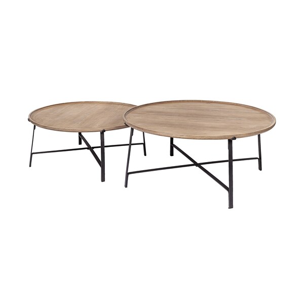 Homeroots Set of Two Brown and Black Solid Wood and Iron Round Nested Coffee Tables, 2PK 376282 - main