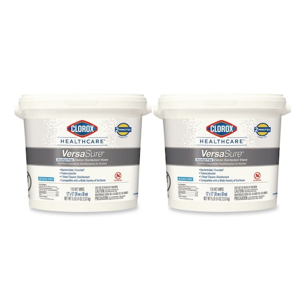 Clorox VersaSure Cleaner Disinfectant Wipes, 1-Ply, 12 x 12, Fragranced, White, 110 Wipes, PK2 31759 - main