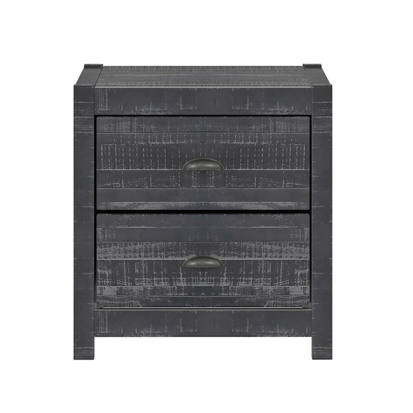 Homeroots 24" Dark Gray Distressed Solid Wood Two Drawer Nightstand 490276 - main
