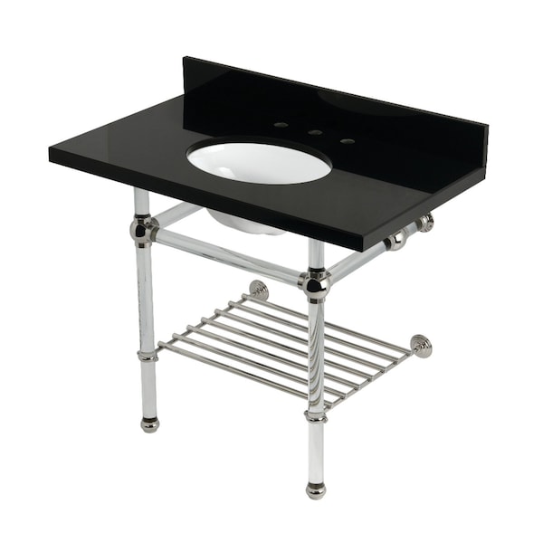 Kingston Brass 36-Inch Black Granite Console Sink with Acrylic Legs and Shelf, 8-Inch, 3-Hole KVPK3630KAB6 - main