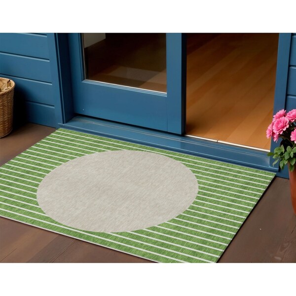 Homeroots 3' X 5' Green And Gray Striped Washable Indoor Outdoor Area Rug 597157 - main