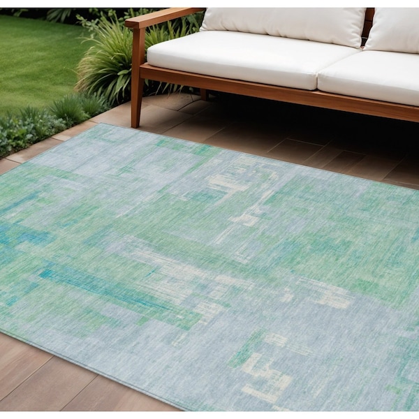 Homeroots 8' X 10' Sky Blue And Blue Abstract Washable Indoor Outdoor Area Rug 609223 - main