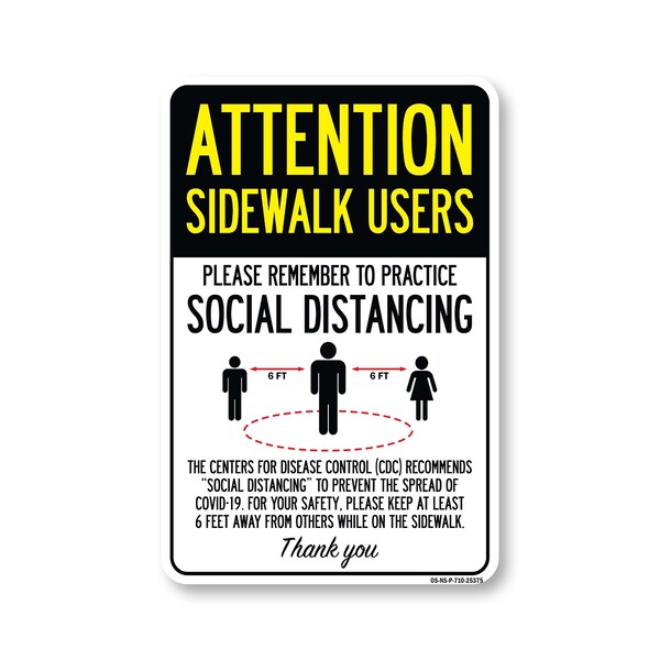 Signmission PSA, Sidewalk Users Practice Social Distancing, 10in X 7in Rigid Plastic, OS-NS-P-710-25375 OS-NS-P-710-25375 - main