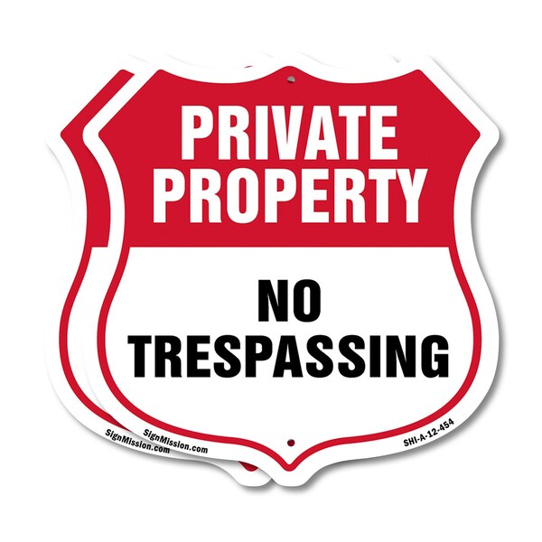 Signmission Private Property Shield Sign No Trespass, 12 inch X 12 inch, Aluminum Metal Sign, 2PK SHI-A-2PACK-12-454 - main